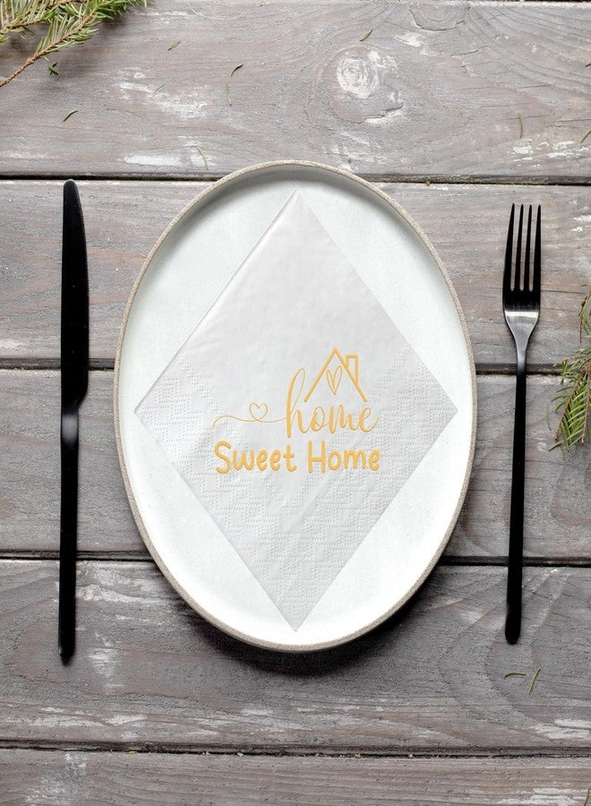 ZLPDS Home Sweet Home Paper Napkins Gold Foil and White Housewarming Cocktail Napkins 50 Pack New House/Welcome Back/Family Home Theme Party Decorations Supplies Bar Beverage Towel Napkins 3 Ply - Image 3